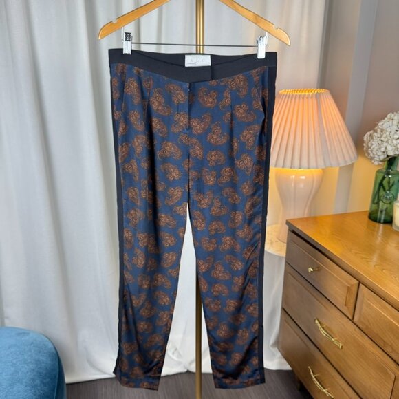 A.L.C. 100% Silk Paisley Trousers sz 8 - Picture 1 of 13
